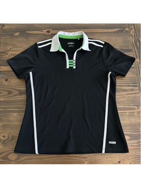 ANNIKA Polo Shirt Womens L Black Green Athletic Golf Performance Tee